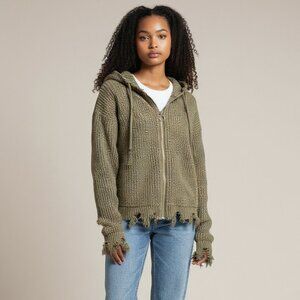 Planet gold Juniors zip front hoodie sweater olive green size XS